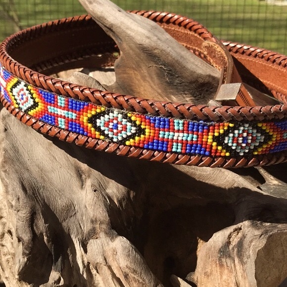 Vintage Sea Dream Leather Western Style Beaded Belt size 34 - Picture 7 of 13